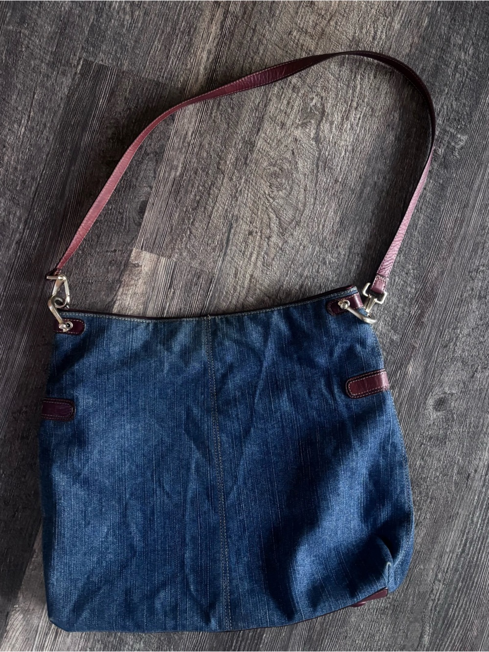 Vintage 90s Liz Claiborne Denim & Leather Crossbody Hobo Messenger Bag - Picture 4 of 5